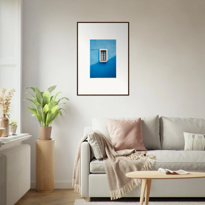 Framed photograph of a white window on a cerulean wall from Reflective Cerulean Daydreams