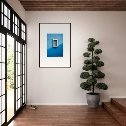 Framed photo of a white window on a cerulean wall from Reflective Cerulean Daydreams