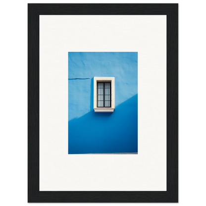 White-framed window with metal bars on a cerulean wall from Reflective Cerulean Daydreams