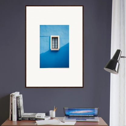 Framed photo of a window on a bright blue wall from Reflective Cerulean Daydreams