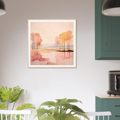 Framed watercolor painting of a pink sunset for Reflective Dreamscape Meditations