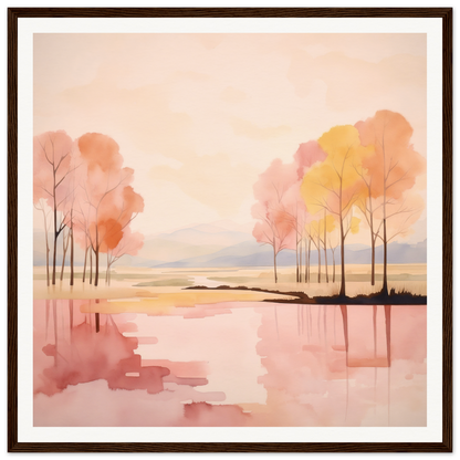 Watercolor landscape of autumn trees reflecting in a lake for Reflective Dreamscape Meditations