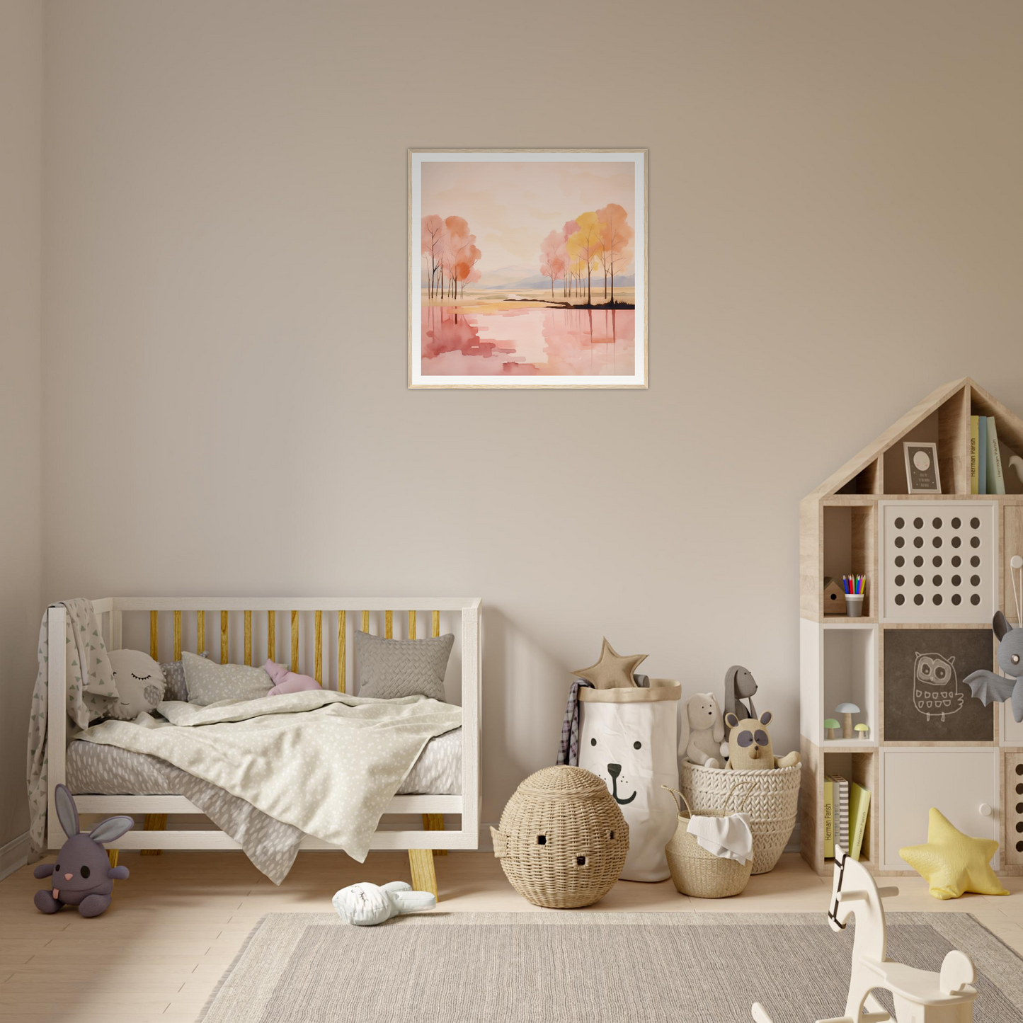 Cozy nursery featuring soft textiles and wooden crib for Reflective Dreamscape Meditations