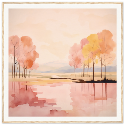 Peaceful watercolor landscape with autumn trees in a lake for Reflective Dreamscape Meditations