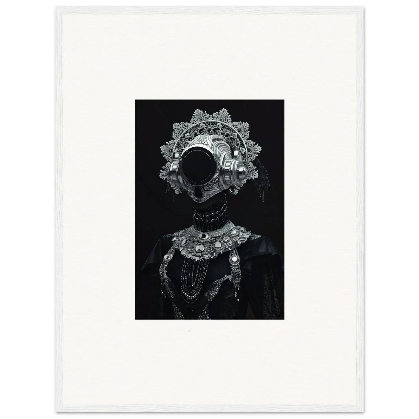 Silhouette figure with ornate lace collar, perfect for framed wall art or room decor