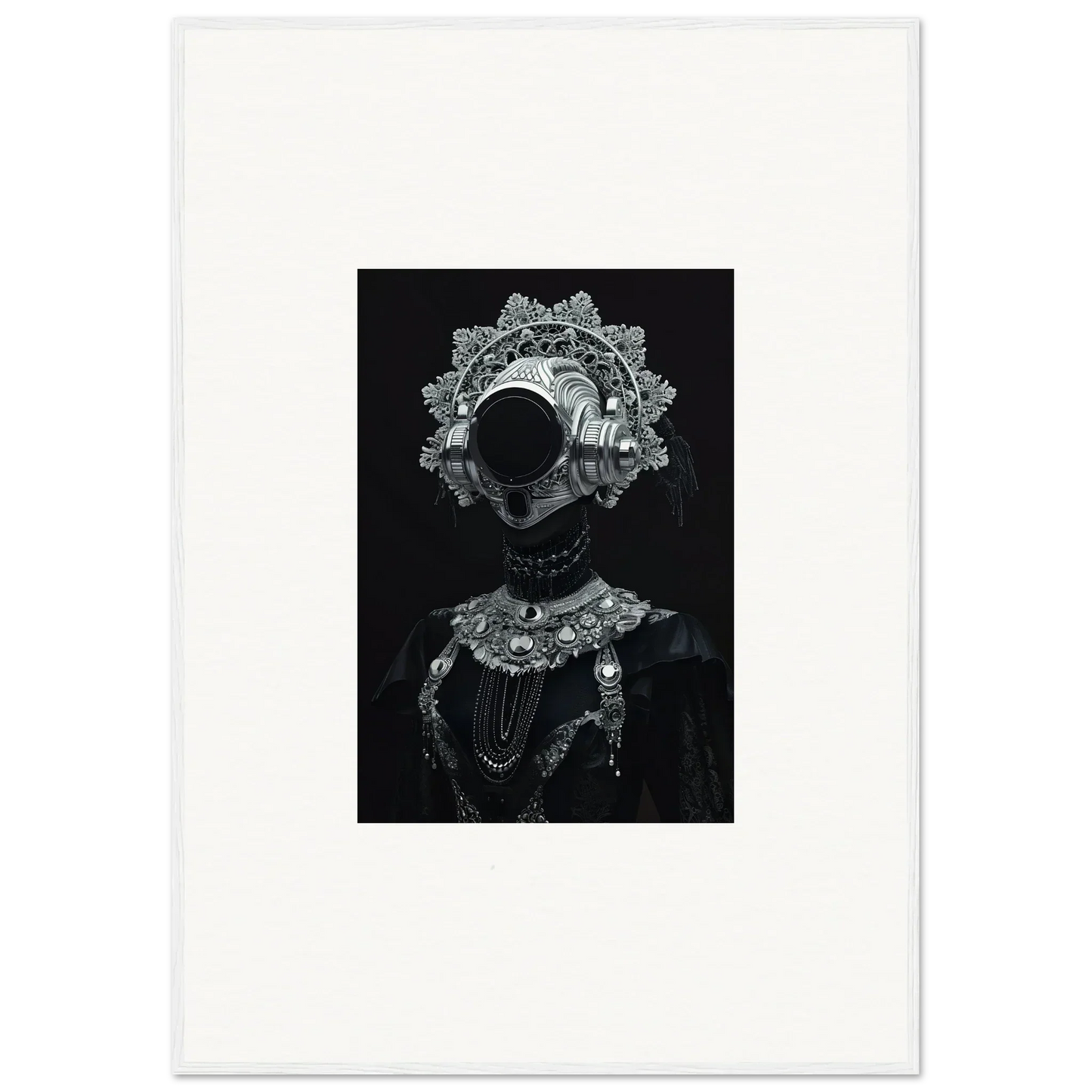 Silhouette figure with lace collar in dark background for elegant framed wall art