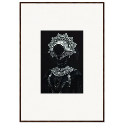 Framed black and white photograph of ornate lace collar for elegant room decor