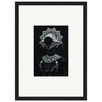 Surreal portrait of a faceless figure in ornate lace collar, unique framed wall art