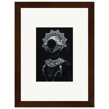 Framed wall art of an abstract figure with a lace headdress, ideal for room decor