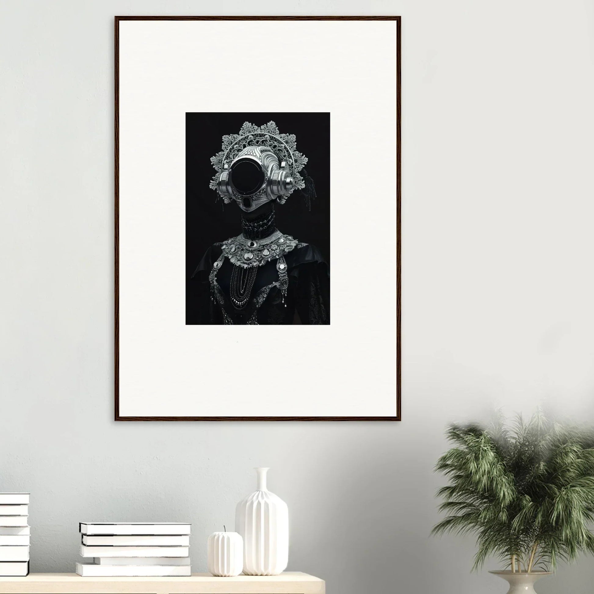 Framed black and white artwork with abstract lace-like patterns for elegant room decor