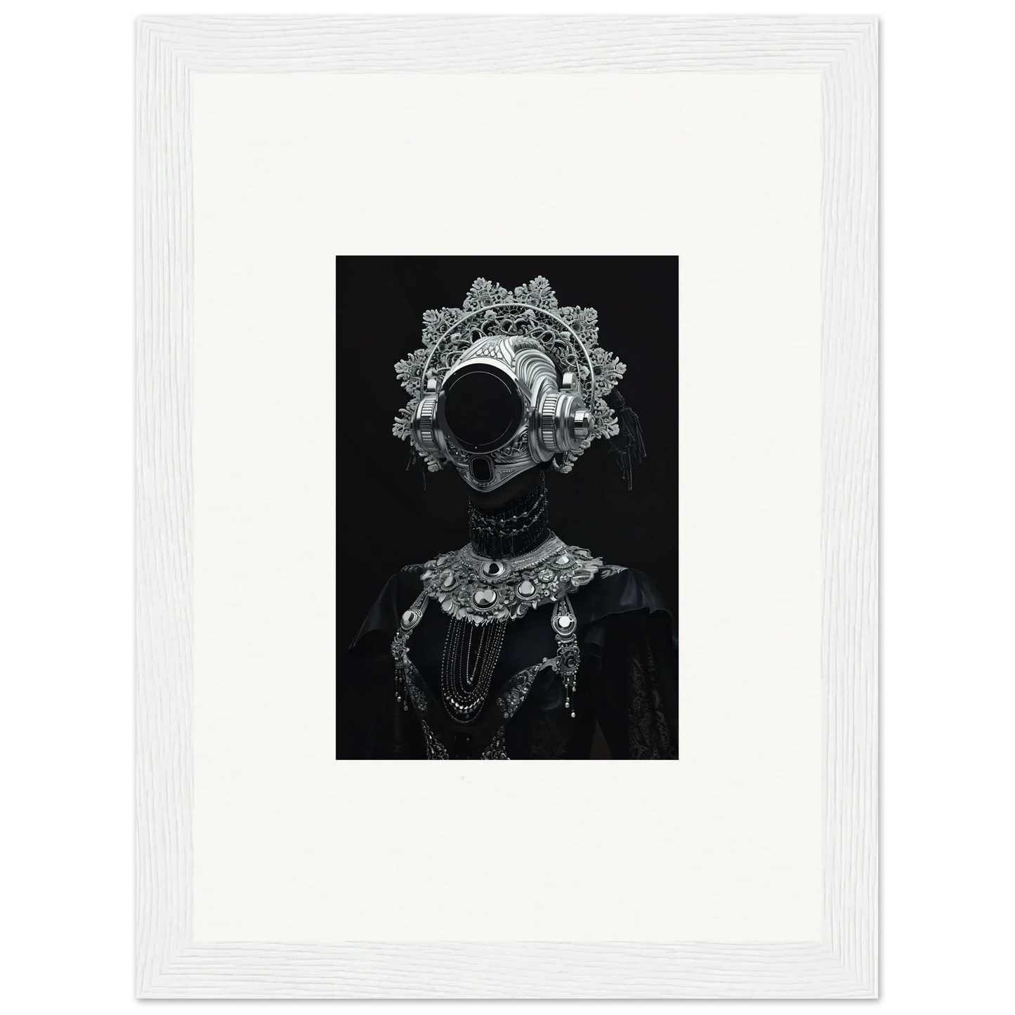 Intricate silhouette portrait with lace collar for elegant room decor or framed wall art