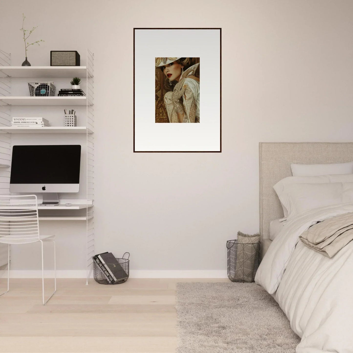 Framed canvas print of a person in muted tones for room decoration, Regal Reverie Seduction