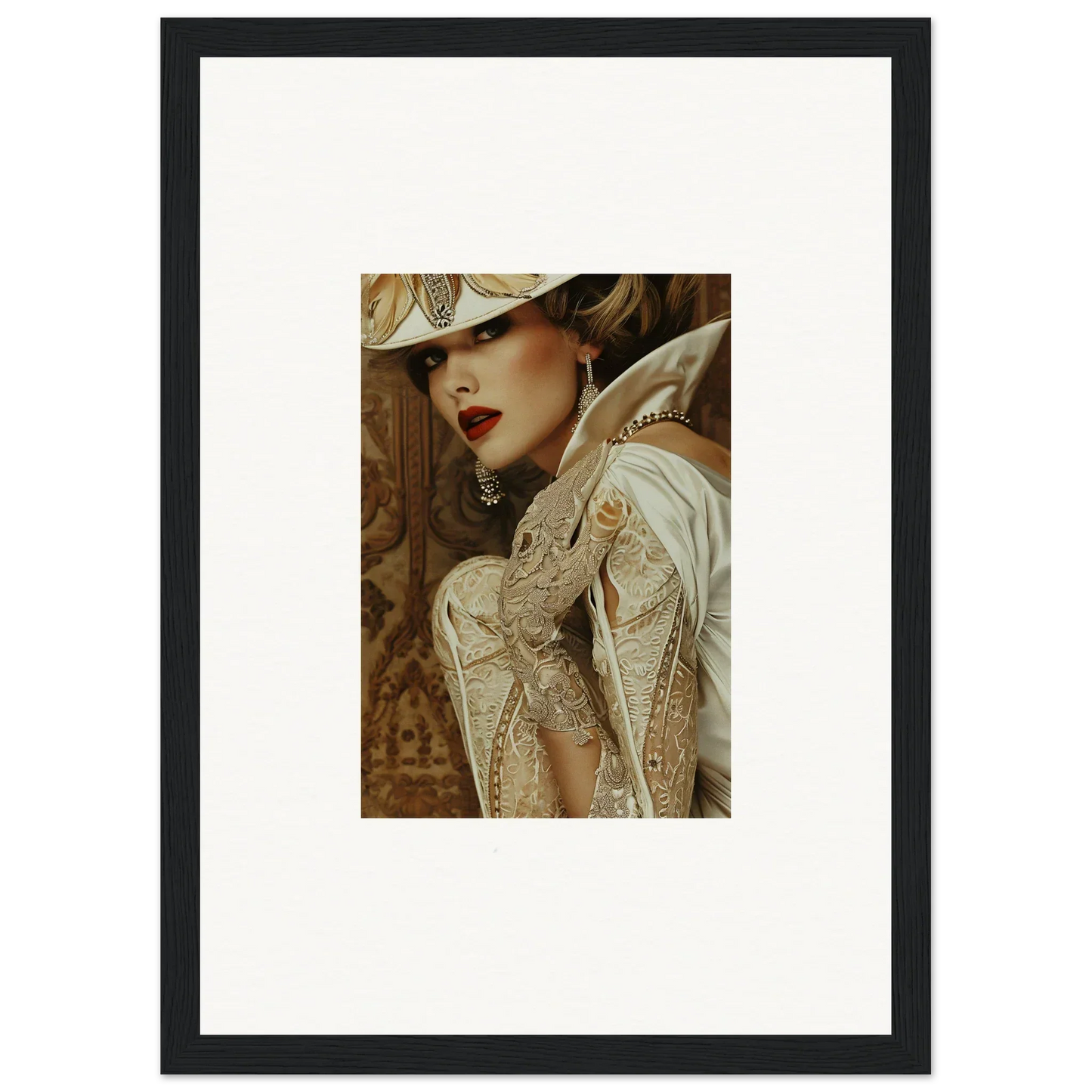 Framed canvas print of a woman in vintage style for a chic room decoration vibe