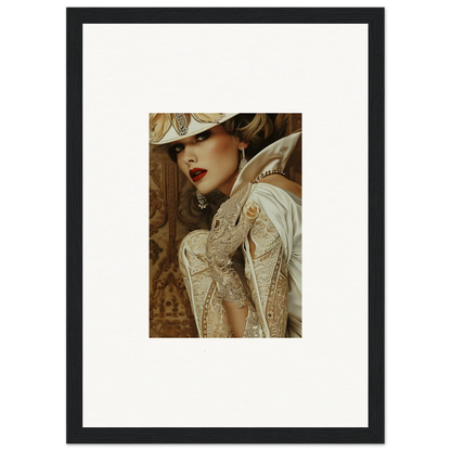 Framed canvas print of a woman in vintage style for a chic room decoration vibe