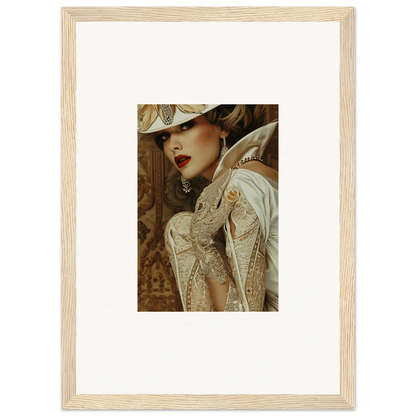 Framed canvas print of a woman in vintage attire for chic room decoration