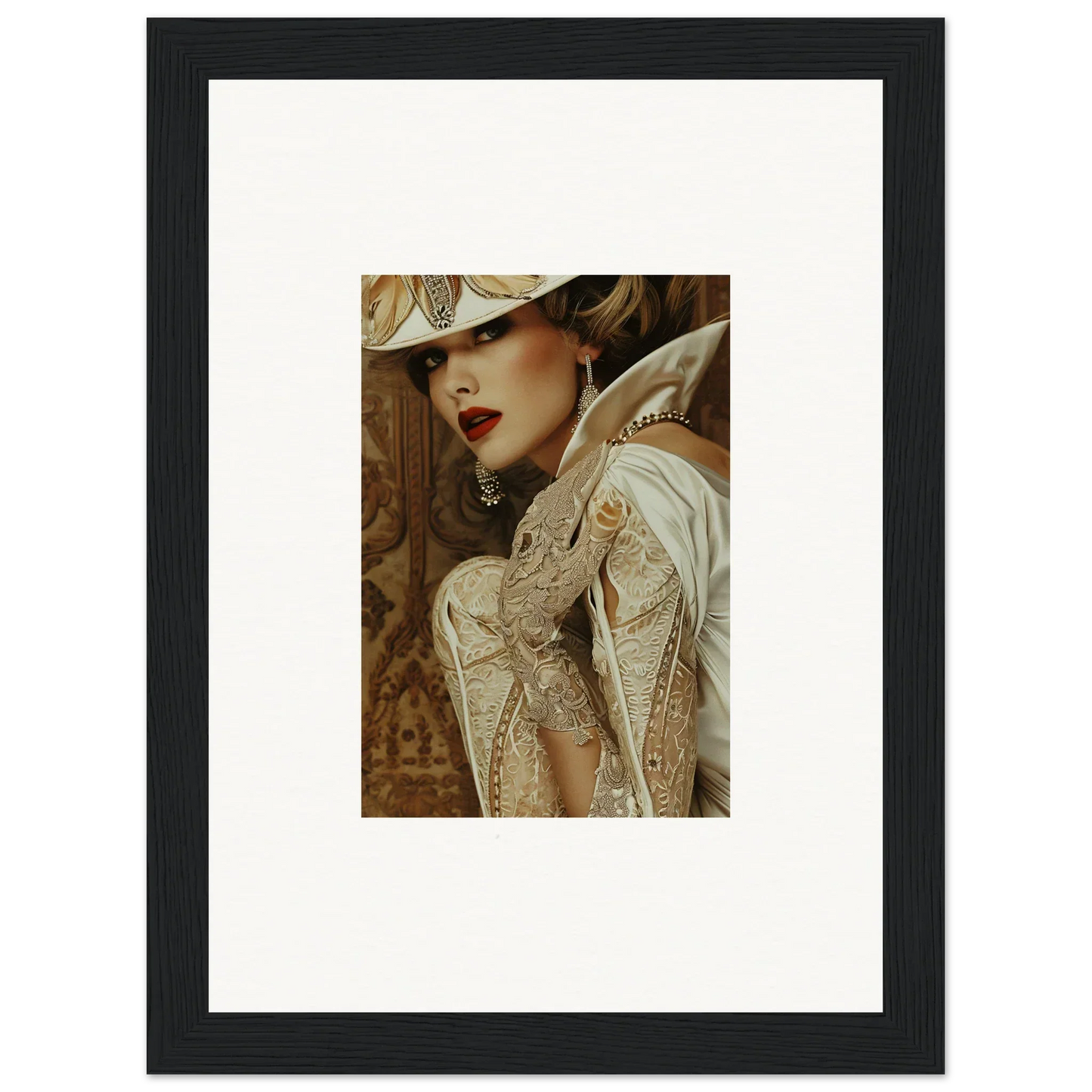 Elegant canvas print of a woman in vintage attire for room decoration, Regal Reverie Seduction