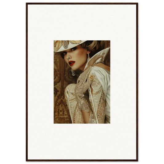 Elegant vintage woman in wide-brimmed hat, perfect for room decoration, Regal Reverie Seduction canvas print