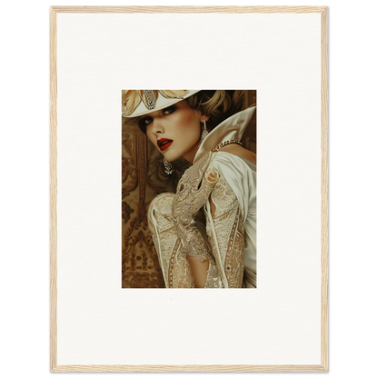 Framed canvas print of a woman in vintage attire, perfect for room decoration and reverie seduction