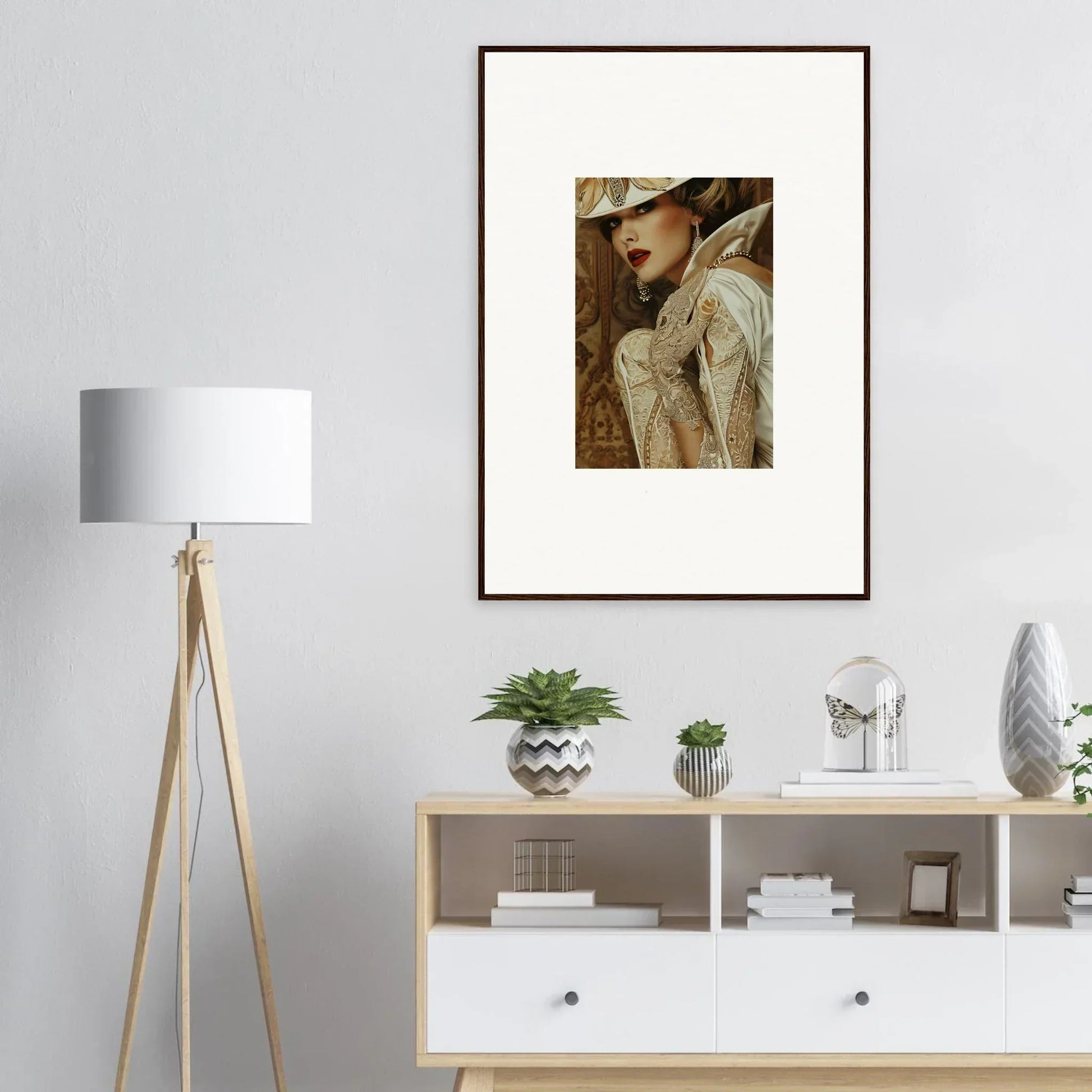 Framed canvas print of a person in white, perfect for room decoration and reverie seduction