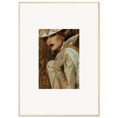 Elegant woman in vintage outfit and hat, perfect for room decoration or canvas print