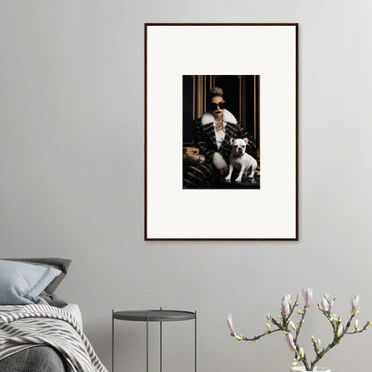 Framed black and white photo of a person with a small dog from Regal Splendor Forces