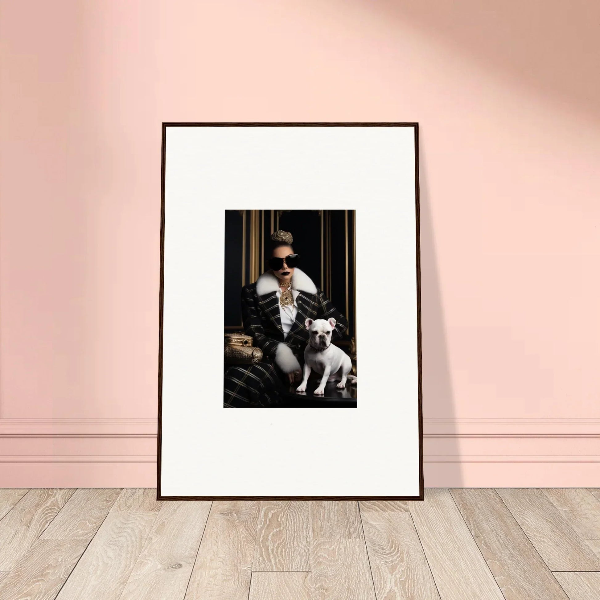 Framed black and white photo of a person with a dog from Regal Splendor Forces