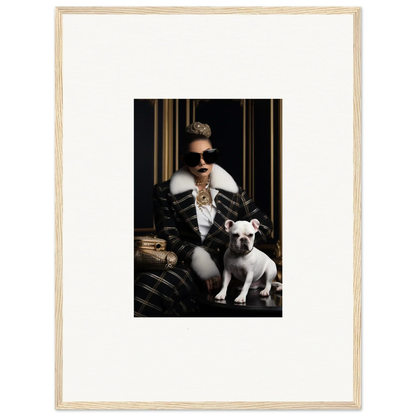 Framed black and white photo of winter luxury with French Bulldog in Regal Splendor Forces