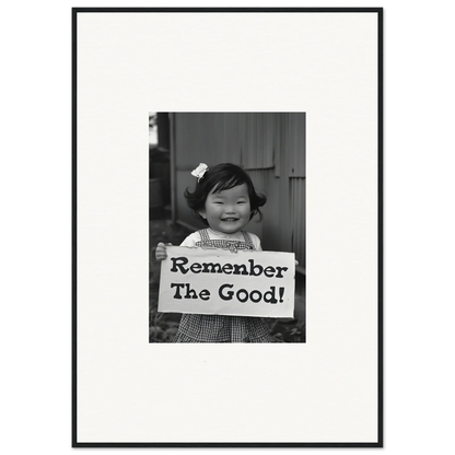 Black and white photo of a sign saying Remember The Good for Remember Joy Essence special edition art™