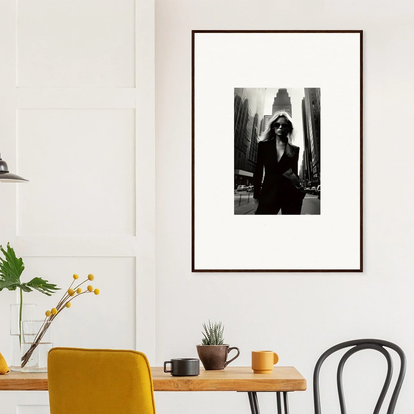 Framed black and white photograph of a person for Urbain Chic room decor and wall art