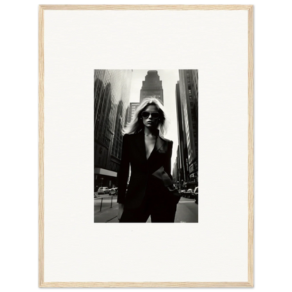 Black and white photo of a woman in a suit, ideal for Urbain Chic room decor