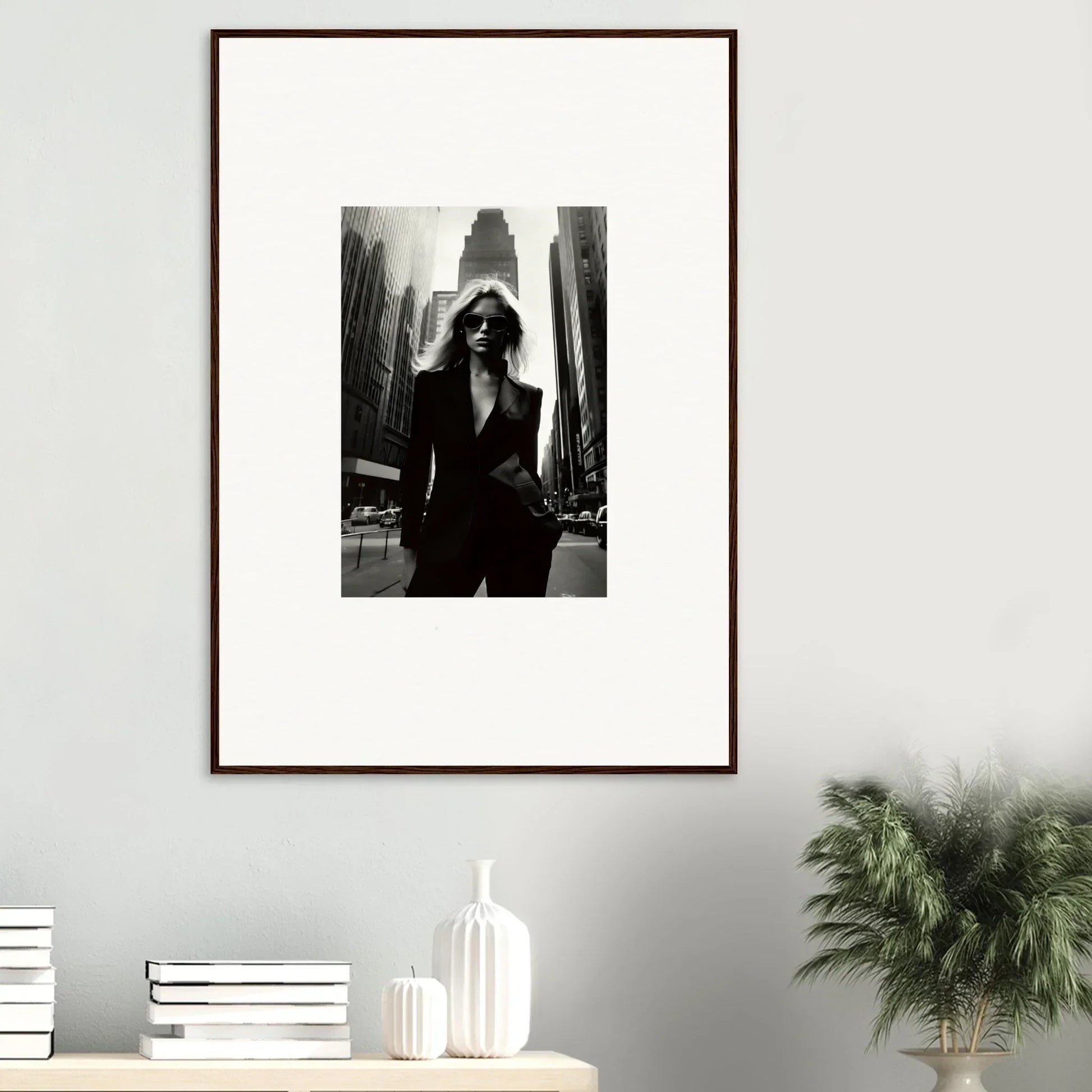 Framed black and white photograph of urbain chic style for stylish room decor