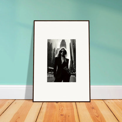 Framed black and white photograph of a person in a suit for urbain chic room decor