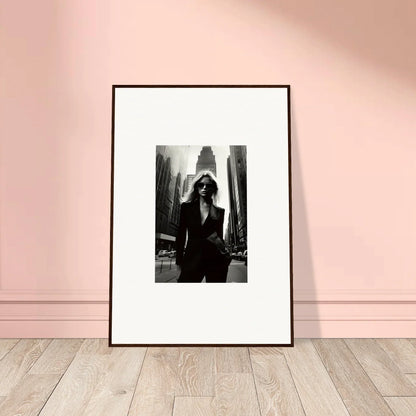 Framed black and white photograph of a person in a suit for urbain chic room decor