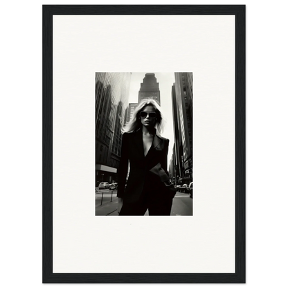 Black and white photo of a woman in a suit, perfect for Urbain Chic room decor