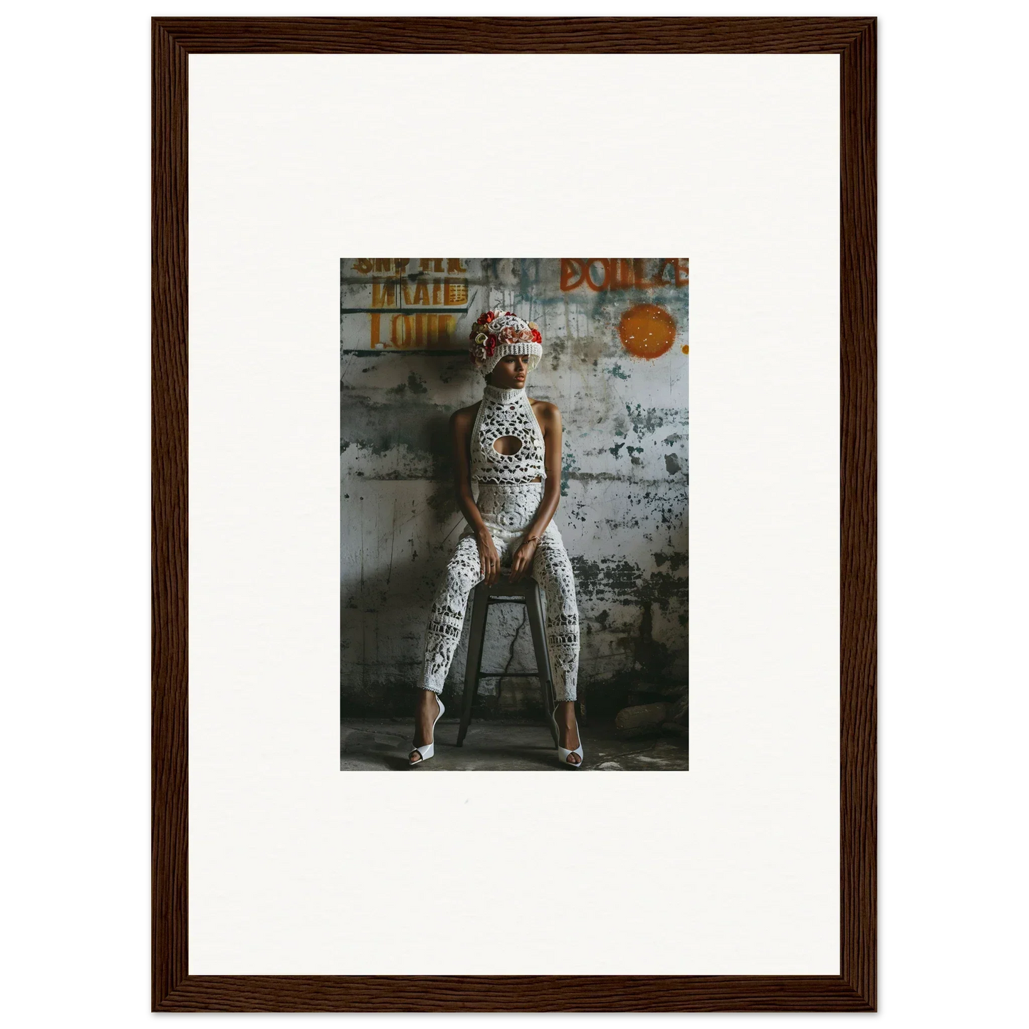 Framed wall art featuring a person with body paint, perfect for Geometry Whisper room decor