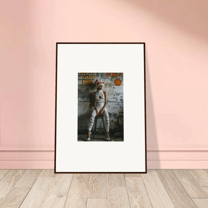 Framed wall art of a person in a white bodysuit against vibrant graffiti for Room Decor