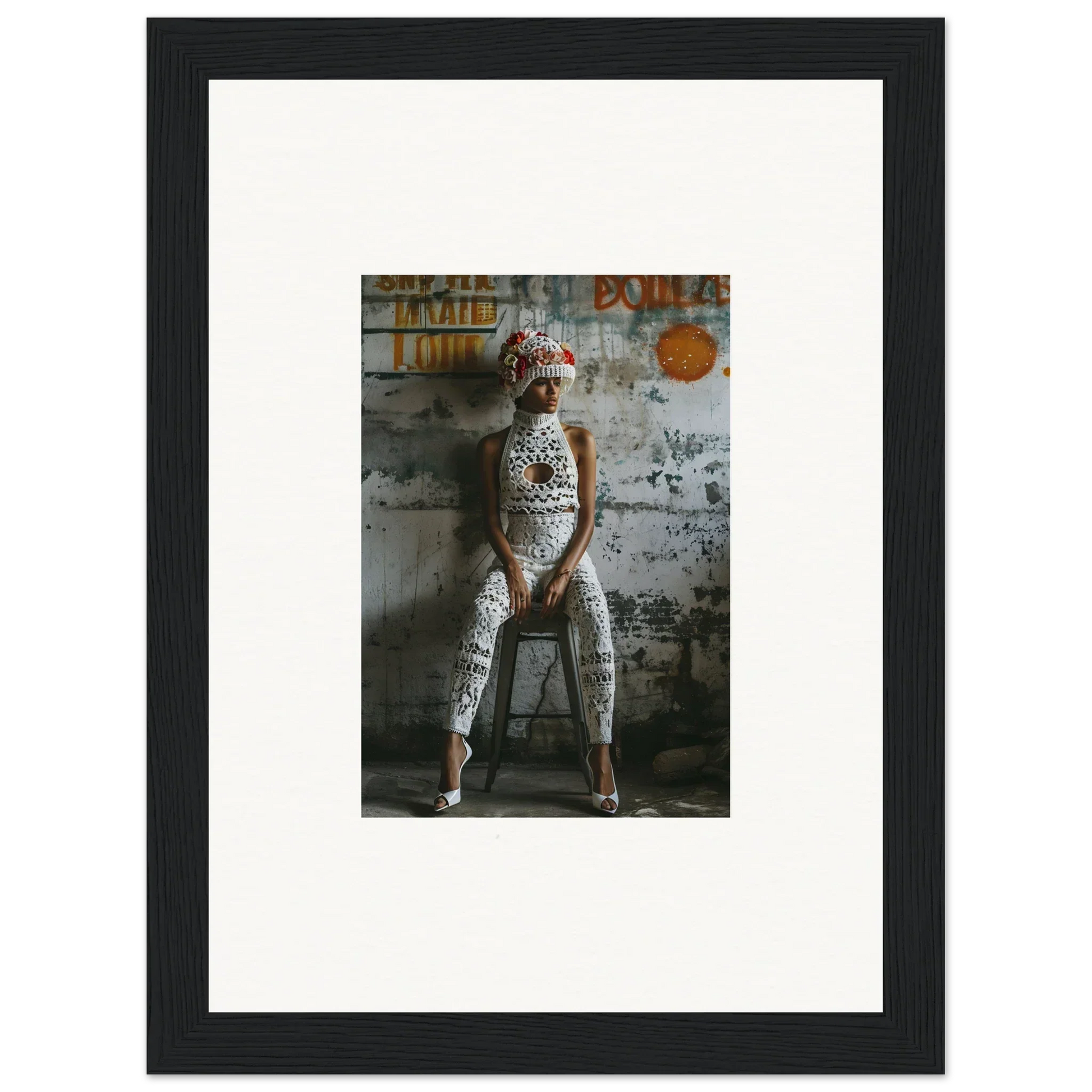 Framed wall art featuring a person in body paint, perfect for geometry whisper room decor