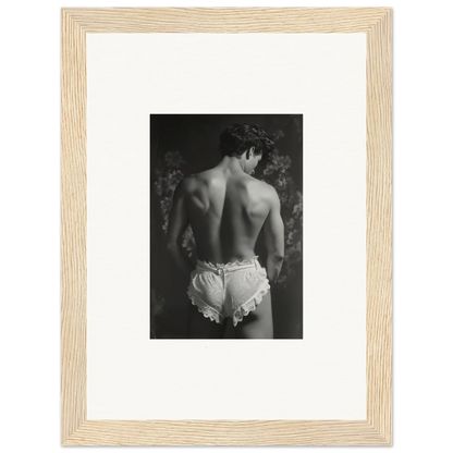 Black and white canvas print of a textured bare back in lace-trimmed lingerie quantum