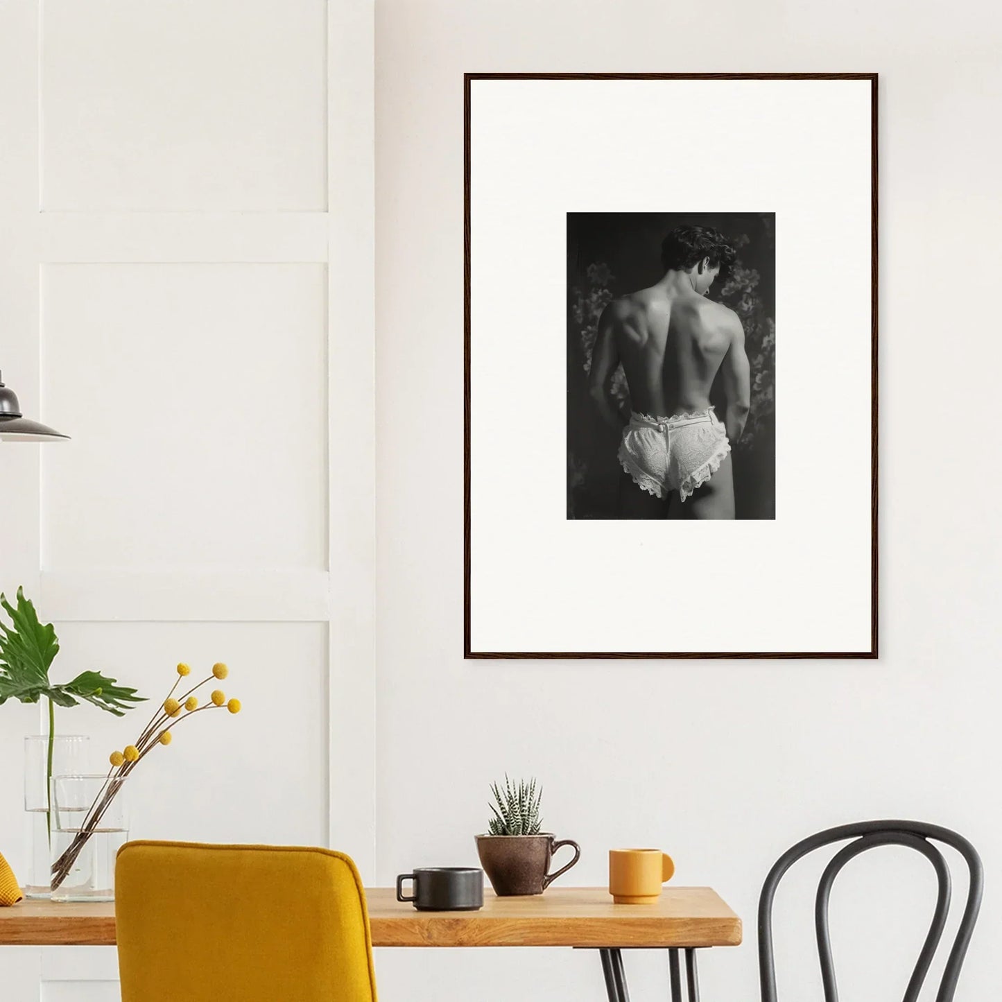 Framed black and white canvas print of a person’s back in Lingerie Quantum style