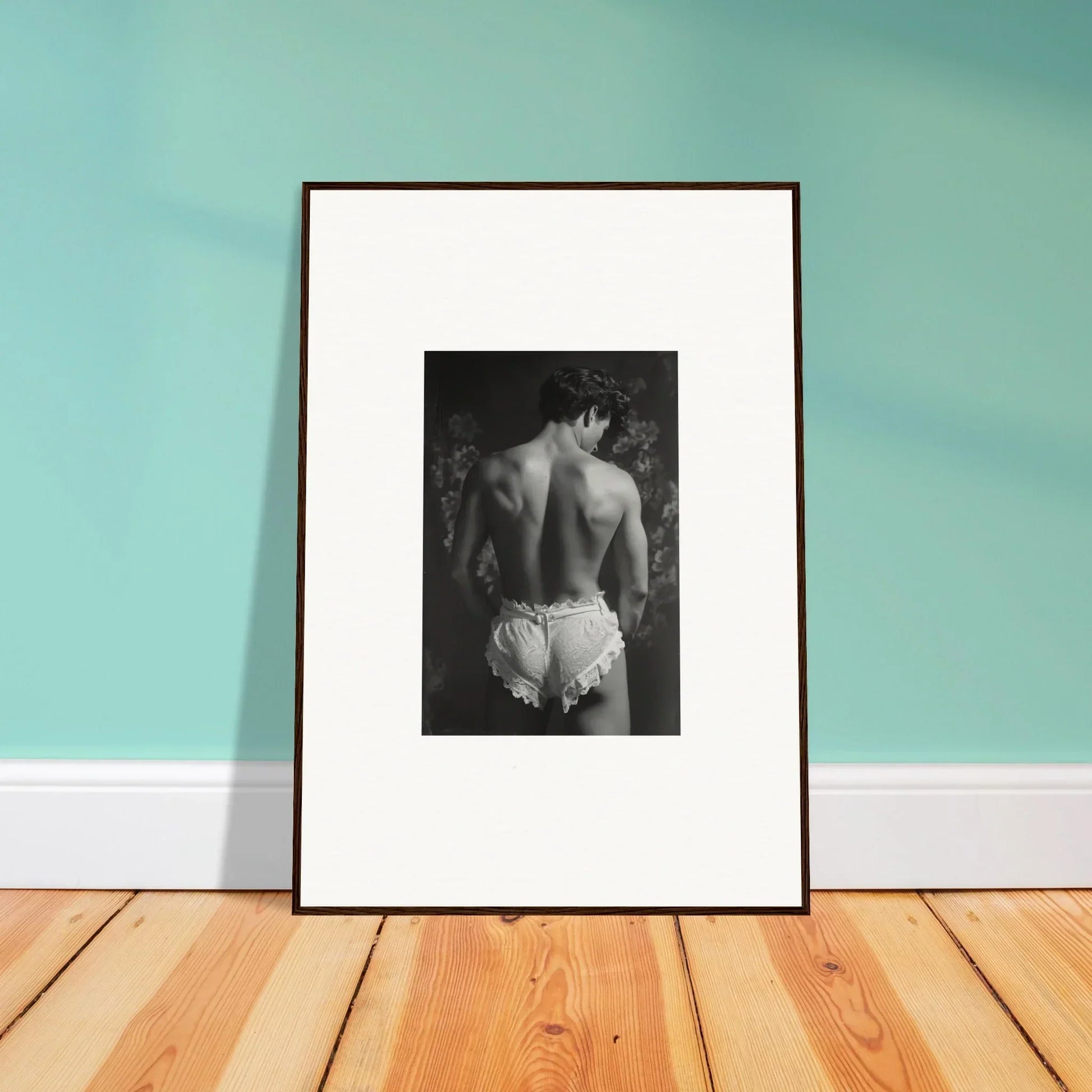 Framed black and white canvas print of a person’s back, perfect for room decoration with Lingerie Quantum