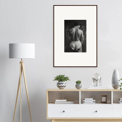 Framed black and white canvas print of a bare back, perfect for Lingerie Quantum decor