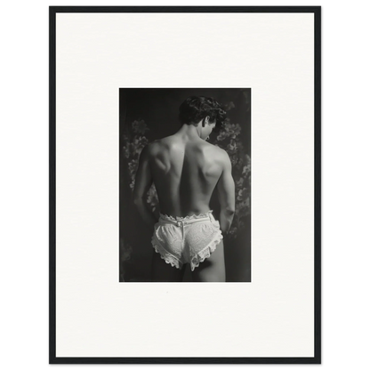 Black and white photo of a person in ruffled underwear for Lingerie Quantum canvas print