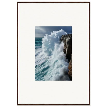 Powerful ocean wave crashing on rocky cliff in Rhapsody Aqua Resonances wall art