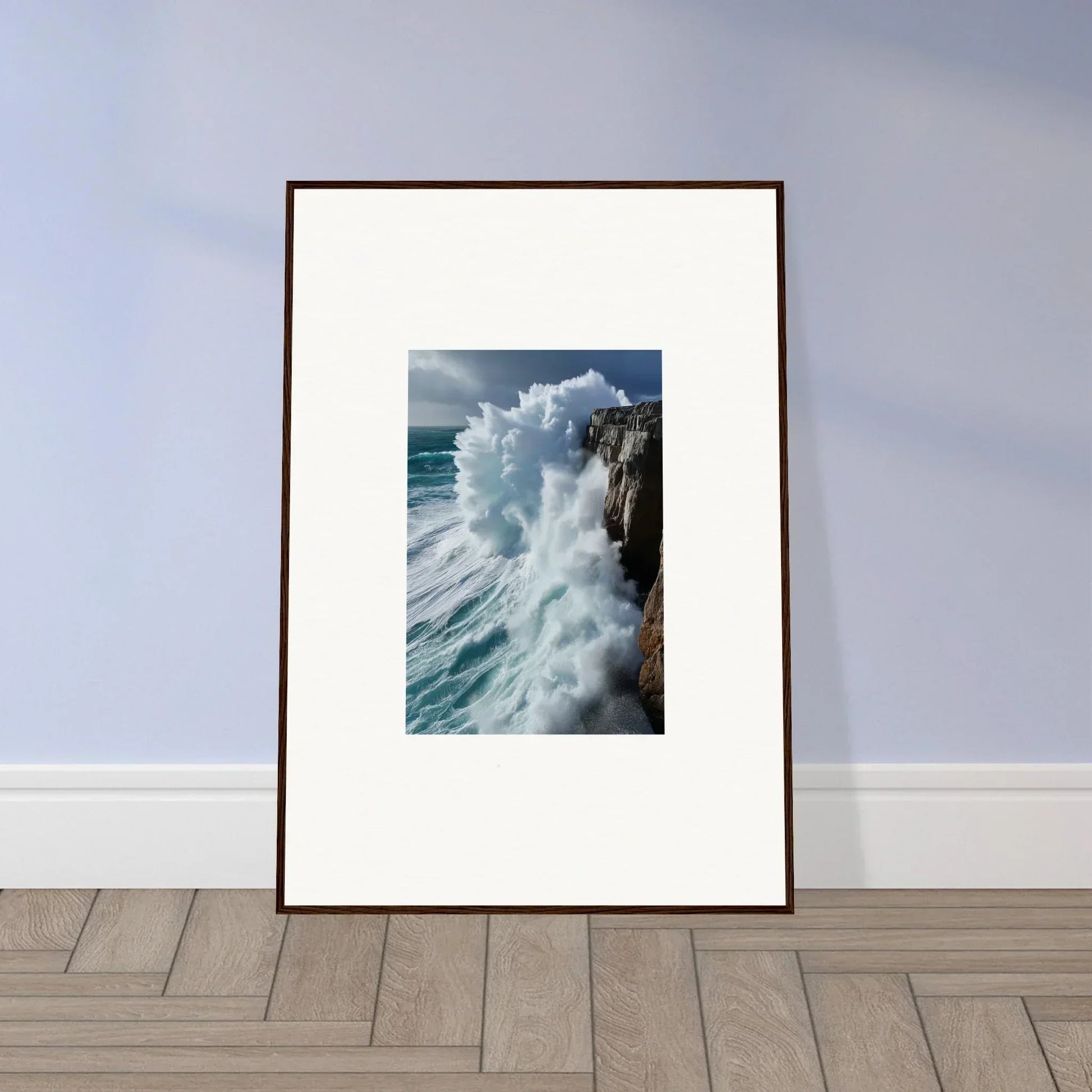 Framed wall art of a powerful ocean wave, perfect for Aqua Resonances room decor