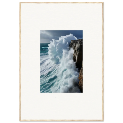 Powerful ocean wave crashing on rocky cliff, perfect for Aqua Resonances room decor