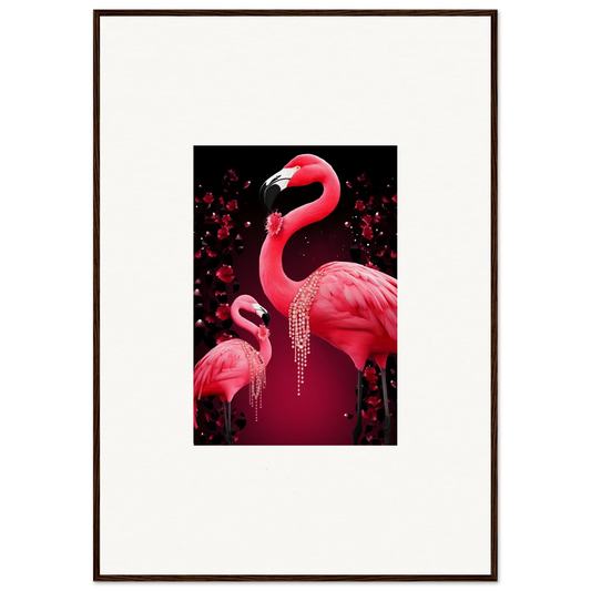 Vibrant pink flamingos on a dark background perfect for wall art or room decoration