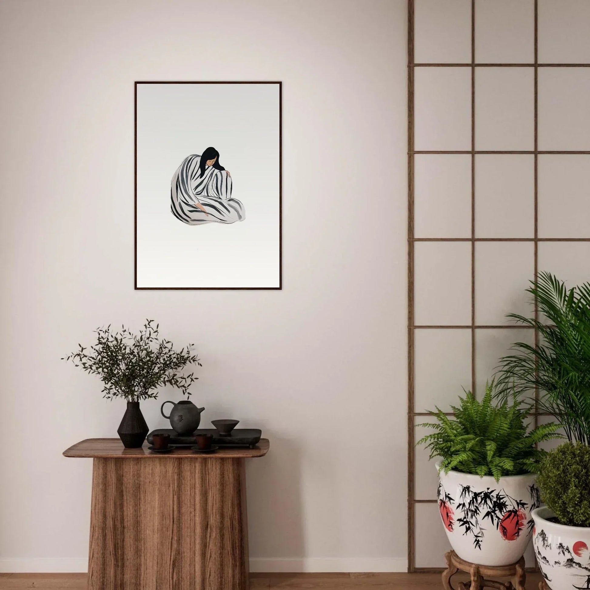 Minimalist black and white line drawing wall art for stylish room decoration