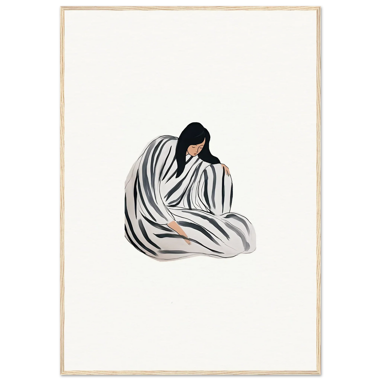 Minimalist wall art canvas print of a person wrapped in striped fabric for room decoration