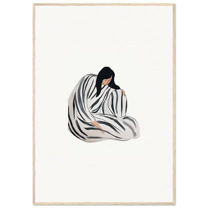 Minimalist wall art canvas print of a person wrapped in striped fabric for room decoration