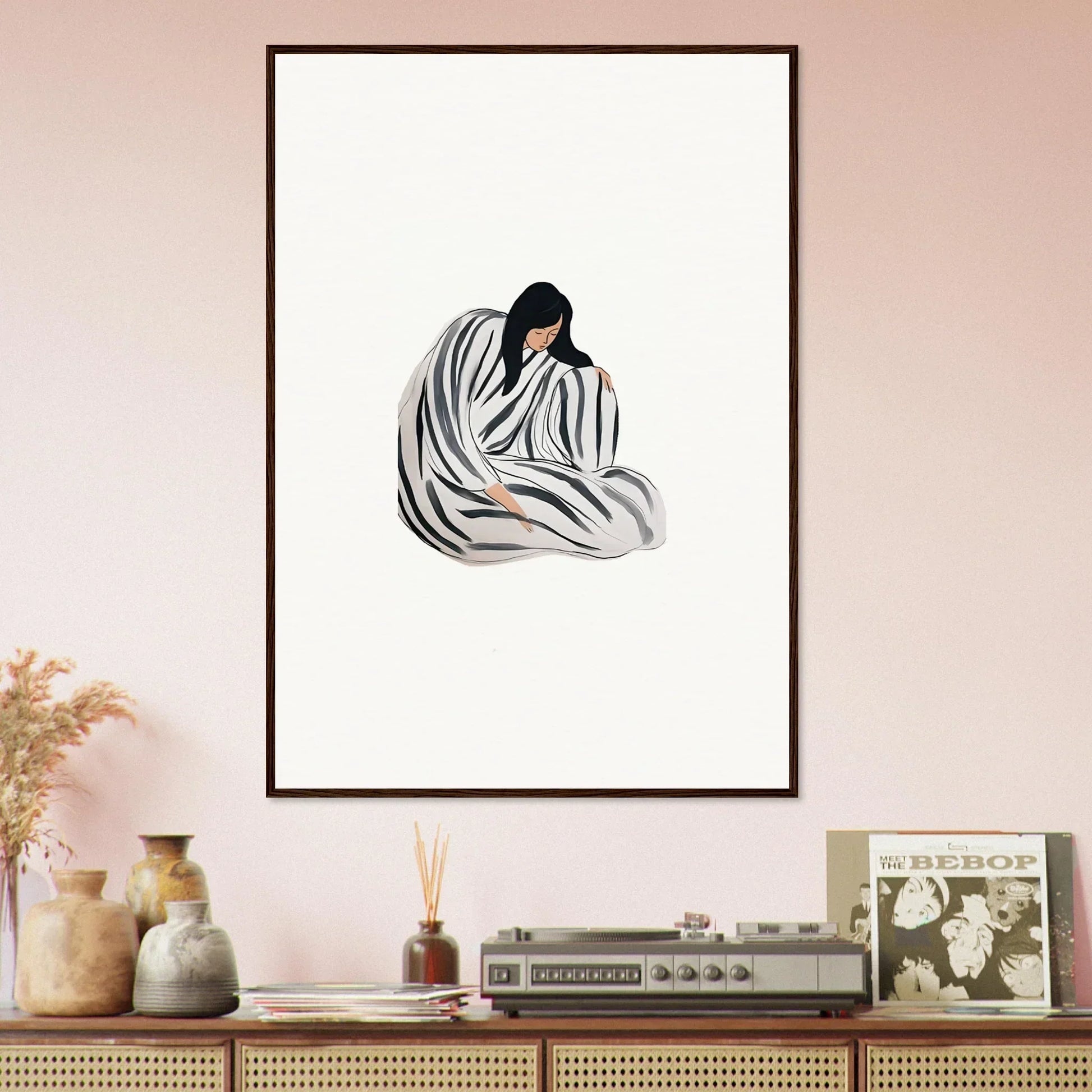 Minimalist drawing of a person in fabric, perfect for room decoration as wall art